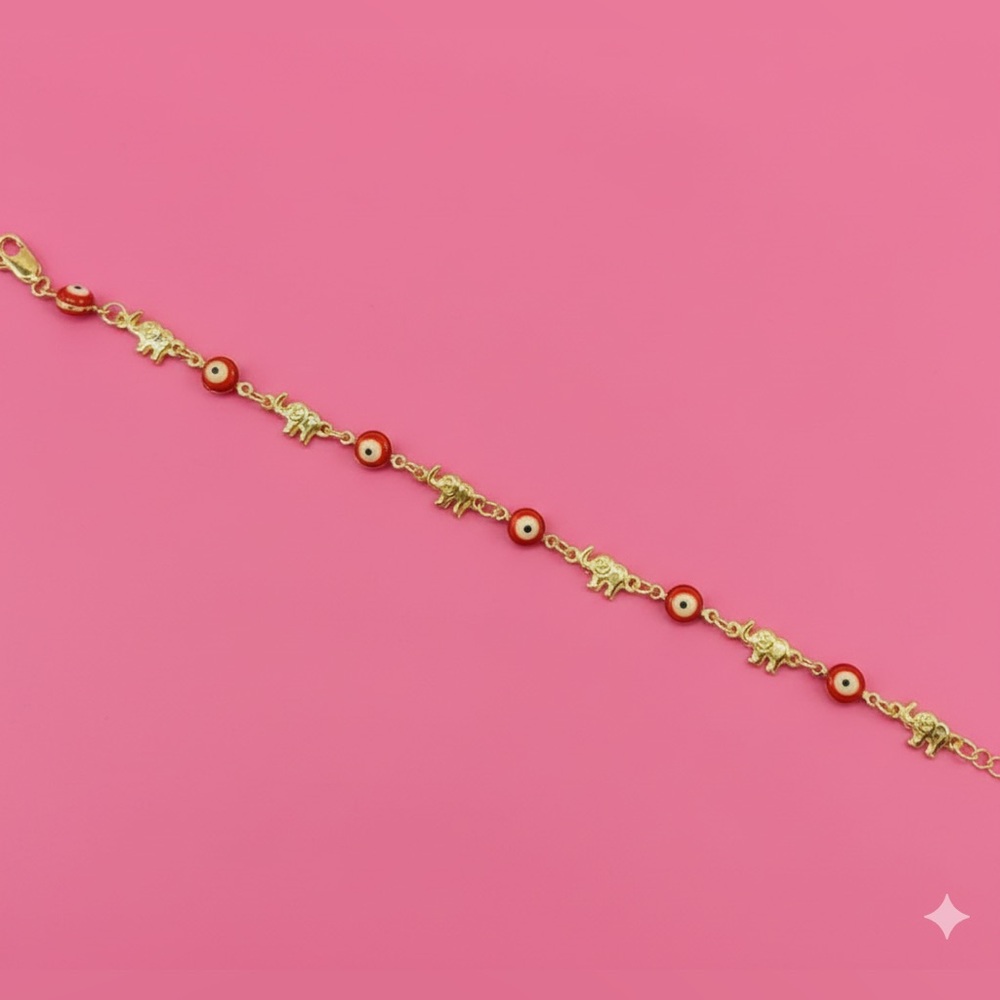 Gold and Red Elephant Charm Bracelet